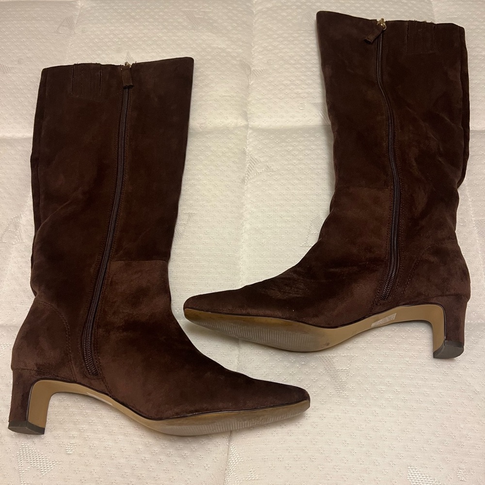 J. Crew Dark Brown Suede Mid-Calf Heeled Boots